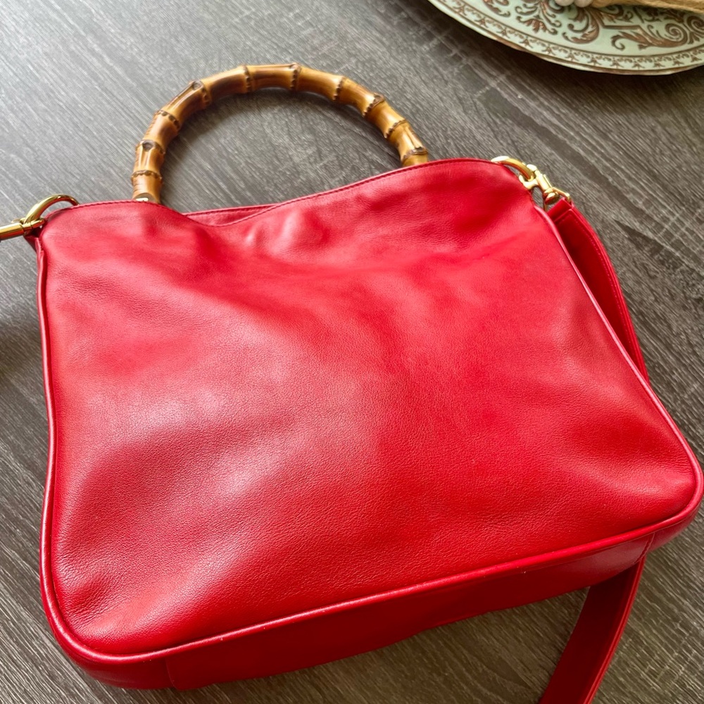 Gucci Bamboo Vintage Red Leather Handbag with COA - Picture 11 of 13
